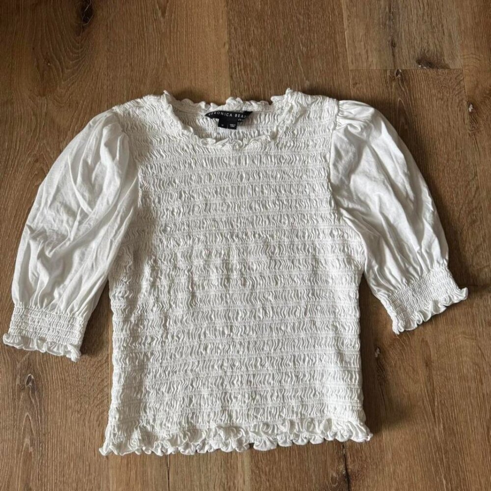 Veronica Beard White Langston Smocked Top Size M‎